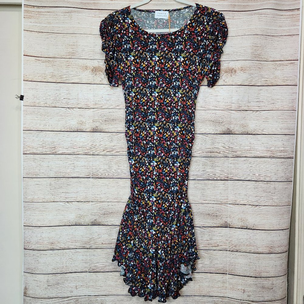 Tanya Taylor Effie Floral Printed Dress Womens Size XS Ruched Sleeve Multicolor